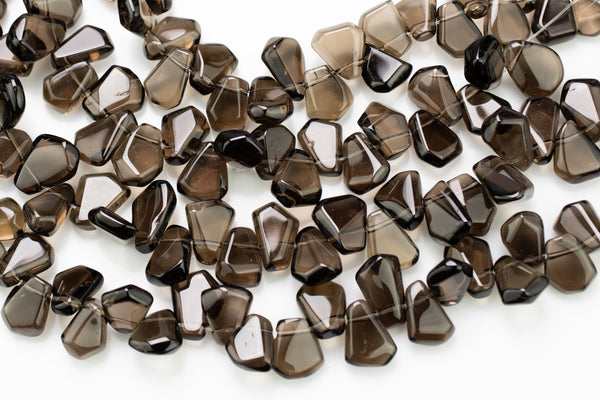 Natural Smokey Quartz beads, Flat Nugget Drops Brios- Full Strand 15 inch Strand- High Polish-12x15mm