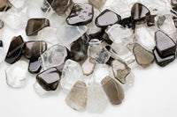 Natural Smokey Quartz and Quartz beads, Flat Nugget Drops Brios- Full Strand 15 inch Strand- High Polish-15x18mm