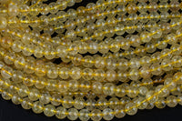 Natural Golden Rutile Quartz 4mm 6mm 8mm 10mm 12mm Round Gold Yellow Rutilated Quartz Beads Tons of Sharp Rutile Hair Needle 15.5" Strand