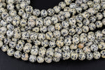 Natural Dalmatian Jasper Beads Smooth Round High Quality 4mm, 6mm, 8mm, 10mm- Full 15.5 Inch Strand- AAA Quality Smooth Gemstone Beads