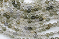 Natural Green Rutilated Quartz, Faceted Round Round,6mm, 8mm, 10mm, 12mm- Full 15.5 Inch Strand Gemstone Beads