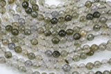 Natural Green Rutilated Quartz, Faceted Round Round,6mm, 8mm, 10mm, 12mm- Full 15.5 Inch Strand Gemstone Beads