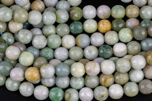 Natural Burmese Jade 9mm Faceted Round Beads 15.5" Strand Gemstone Beads