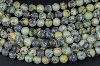 Natural Smooth Yellow African Turquoise Natural Round Loose Beads High Quality - 4mm, 6mm, 8mm, 10mm, 12mm Full Strand Beads