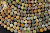 Natural Flower Jade, High Quality Matte Round-Full Strand 15.5 inch Strand Gemstone Beads