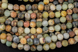 Natural Flower Jade, High Quality Matte Round-Full Strand 15.5 inch Strand Gemstone Beads