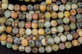 Natural Flower Jade, High Quality Matte Round-Full Strand 15.5 inch Strand Gemstone Beads