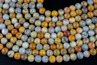 Natural Mexican Crazy Laced Agate Round 4mm, 6mm, 8mm, 10mm, 12mm- Full 15.5 Inch Strand Smooth Gemstone Beads