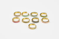 14mm 18kt Gold Huggie Hoops- 14mm CZ Hoop Earring with CZ Set- 1 pair per order Huggies