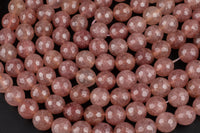 Natural Strawberry Quartz, High Quality in Faceted Round- Full 15.5 Inch Long Strand! Gemstone Beads- 12mm