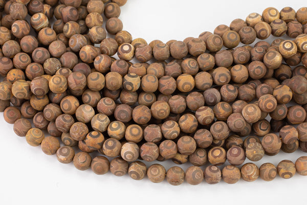 Dzi Beads Dark Brown Eye Matt Round Beads. A Quality Full Strand -Full Strand 15.5 inch Strand