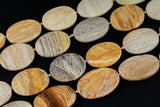 Natural Petrified- Flat Oval- Full 15.5 Inch Strand AAA Quality Gemstone Beads- 20x30mm