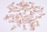 5pc PINK BREAST CANCER Charms Gold Pink Breast Cancer Charms Awareness Ribbon Charms or Pendants- Pink Enamel- 15x28mm