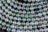 AAA Natural Green Moss Agate Round Beads 4mm Round Beads 6mm Round Beads 8mm Round Beads Green Gemstone High Polish Spheres 15.5" Strand