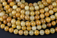 Natural Yellow Jade- Round sizes. 4mm, 6mm, 8mm, 10mm, 12mm, 14mm- Full 15.5 Inch Strand AAA Quality Smooth Gemstone Beads