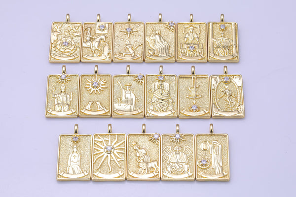 Tarot Cards Charms Gold Tarot Card Charm Tarot Deck Pendant with CZ Cubic Zirconia 15x28mm