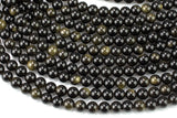 Natural Golden Obsidian Smooth Beads 4mm 6mm 8mm 10mm AAA High Quality 15.5" Strand Gemstone Beads