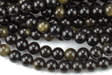 Natural Golden Obsidian Smooth Beads 4mm 6mm 8mm 10mm AAA High Quality 15.5" Strand Gemstone Beads