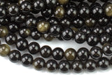 Natural Golden Obsidian Smooth Beads 4mm 6mm 8mm 10mm AAA High Quality 15.5" Strand Gemstone Beads