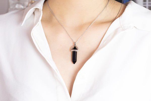 Black Obsidian Necklace Handwrapped in USA Healing Crystal Chakra Stone Obsidian Necklace Obsidian Jewelry