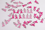 6pc PINK BREAST CANCER Charms Hot Pink Breast Cancer Charms Awareness Ribbon Charms or Pendants- Pink Enamel- 12x20mm