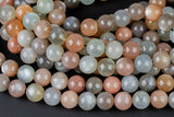 Natural Fire Moonstone Beads - Multi Color - High Quality Round - Slightly Gray with White Fire- Full Strands-12mm