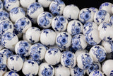 8mm and 10mm and 12mm Ceramic Smooth Round-11.5 inches per strand- Porcelain White Flower