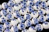 8mm and 10mm and 12mm Ceramic Smooth Round-11.5 inches per strand- Porcelain White Flower