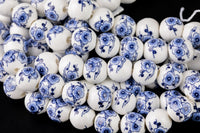 8mm and 10mm and 12mm Ceramic Smooth Round-11.5 inches per strand- Porcelain White Flower