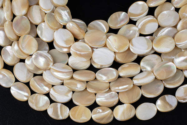 Natural Mother of Pearl, Oval 12x15mm- Full 15.5 inch strand Gemstone Beads Shell Beads