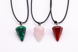 Malachite Carnelian Rose Quartz triangle diamond crystal pendant necklace