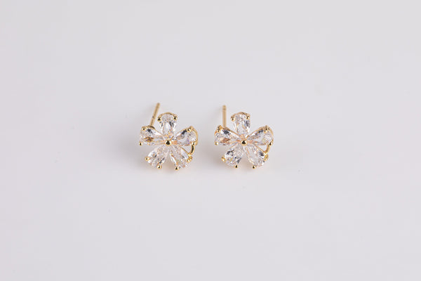 1 pair Flower Earring with Baguette Diamond CZ Cubic Zirconia Earring 14k Gold Plated Earrings 10mm