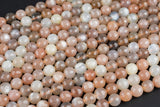 Multi Pink Sunstone Moonstone Beads faceted round - A Quality - 4mm, 8mm, 10mm, 12mm - Full 15.5 Inch Strand AAA Quality Gemstone Beads