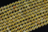 Natural Golden Rutile Quartz 4mm 6mm 8mm 10mm 12mm Round Gold Yellow Rutilated Quartz Beads Tons of Sharp Rutile Hair Needle 15.5" Strand