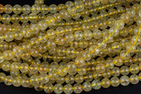 Natural Golden Rutile Quartz 4mm 6mm 8mm 10mm 12mm Round Gold Yellow Rutilated Quartz Beads Tons of Sharp Rutile Hair Needle 15.5" Strand