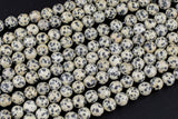 Natural Dalmatian Jasper Beads Smooth Round High Quality 4mm, 6mm, 8mm, 10mm- Full 15.5 Inch Strand- AAA Quality Smooth Gemstone Beads