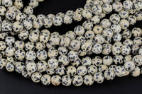 Natural Dalmatian Jasper Beads Smooth Round High Quality 4mm, 6mm, 8mm, 10mm- Full 15.5 Inch Strand- AAA Quality Smooth Gemstone Beads