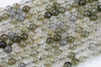 Natural Green Rutilated Quartz, Faceted Round Round,6mm, 8mm, 10mm, 12mm- Full 15.5 Inch Strand Gemstone Beads