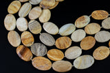 Natural Petrified- Flat Oval- Full 15.5 Inch Strand AAA Quality Gemstone Beads- 20x30mm