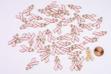 5pc PINK BREAST CANCER Charms Gold Pink Breast Cancer Charms Awareness Ribbon Charms or Pendants- Pink Enamel- 15x28mm