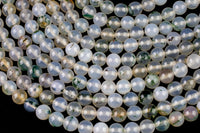 AAA Natural Light Moss Agate Round Beads 4mm Round Beads 6mm Round Beads 8mm Round Beads Green Gemstone High Polish Spheres 15.5" Strand