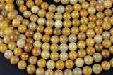 Natural Yellow Jade- Round sizes. 4mm, 6mm, 8mm, 10mm, 12mm, 14mm- Full 15.5 Inch Strand AAA Quality Smooth Gemstone Beads