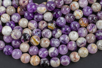 Natural Flower Amethyst Beads Grade AAA Round, 4mm, 6mm, 8mm, 10mm, 12mm. AAA Quality Smooth Gemstone Beads