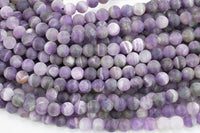 Natural Matte Amethyst Beads Grade AAA Round, 4mm, 6mm, 8mm, 10mm, 12mm- Full 15.5 Inch strands