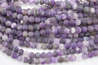 Natural Matte Amethyst Beads Grade AAA Round, 4mm, 6mm, 8mm, 10mm, 12mm- Full 15.5 Inch strands