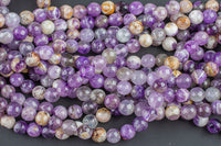 Natural Flower Amethyst Beads Grade AAA Round, 4mm, 6mm, 8mm, 10mm, 12mm. AAA Quality Faceted Round Gemstone Beads