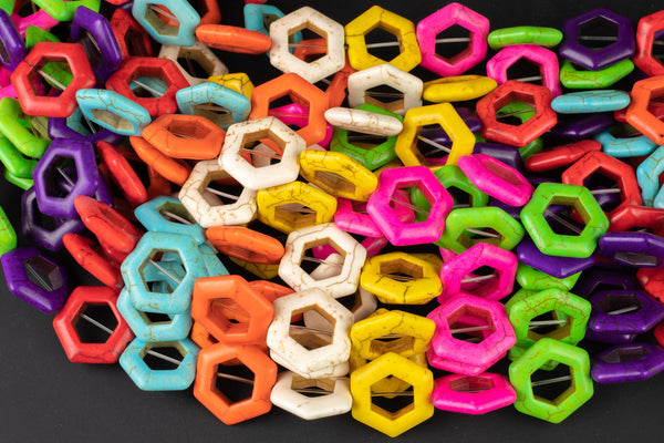 20mm Hexagon Magnesite Multi Color- 15.5 inches per strand
