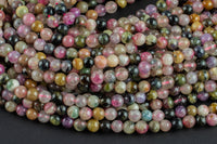 Natural Watermelon Tourmaline High Quality in Round 4mm AAA Quality Smooth Gemstone Beads