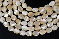 Natural Mother of Pearl, Oval 12x15mm- Full 15.5 inch strand Gemstone Beads Shell Beads