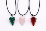 Malachite Carnelian Rose Quartz triangle diamond crystal pendant necklace